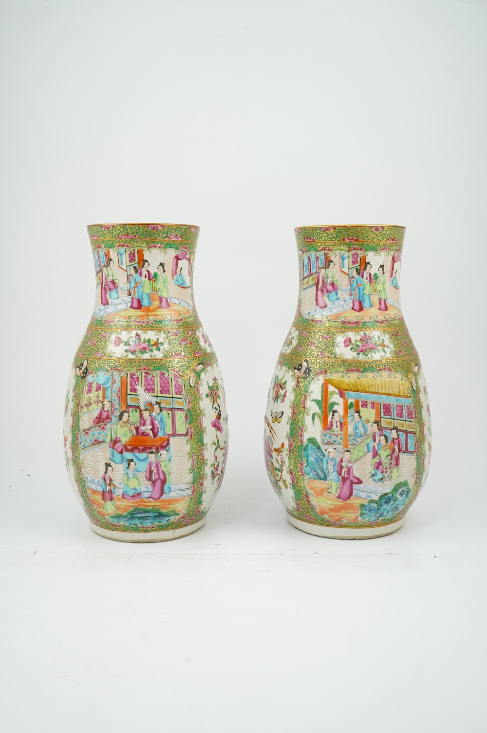 A pair of Chinese famille rose baluster vases, 19th century